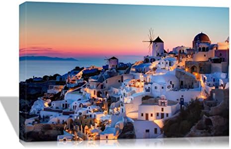 Spirit Up Art One Set Modern Giclee Prints Framed Cityscape Artwork Santorini, Greece Picture Print to Photo Printed Paintings on Canvas Wall Art Decor for Home Walls Office Decorations 12 by 16 inch