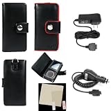 PCMICROSTORE Brand 3N1 Combo Kit for Microsoft Zune 4gb 8gb Premium Leather Wallet Case - Bundle with LCD Screen Shield Protector - 12v Rapid Premium Car Charger - Home Travel Wall AC Adapter Charger - 5 Color Choices