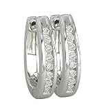 14K White Gold 1/4 ct. Channel Set Diamond Hoop Earrings