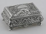 ORNATE RECTANGULAR BOX, SILVER PLATED.