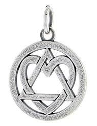 Sterling Silver Heart on Sobriety Symbol Recovery Pendant, 13/16 in. (21mm) tall