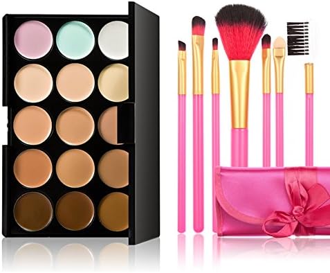 Professional Makeup Kit 15 Color Concealer Palette Warm Color Earth Tone 7Pcs Makeup Brush Set Eyeshadow Brush Folding Case