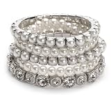 Wedding Jewelry, Five Strand Vintage Ivory Pearl & Rhinestone Bracelet 1165