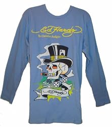 Men's Ed Hardy Shirt Long Sleeved Blue Size Medium Brad