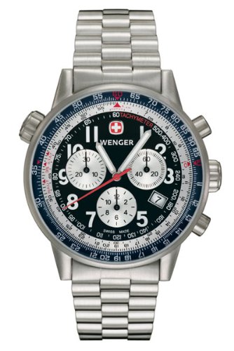 Wenger Men's 70877 Commando SR Chrono Black Dial Steel Bracelet Watch