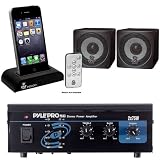 Pyle Audio System for Home, Studio, Bar etc. - PCA3 Mini 2x75W Stereo Power Amplifier - PCB3BK 3'' 100 Watt Black Mini Cube Bookshelf Speaker In Black (Pair) - PIDOCK1 Universal iPod/iPhone Docking Station For Audio Output Charging - Sync W/iTunes And Remote control