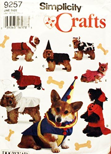 OOP Simplicity Craft Pattern 9257. Dog Costumes. Suitable for Dogs With: Neck (14-16"), Chest (16-18"), Length From Collar to Base of Tail (16-18")