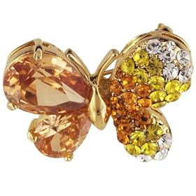 Yellow Rhinestone Gold Tone Butterfly Animal Pin Brooch by Pugster