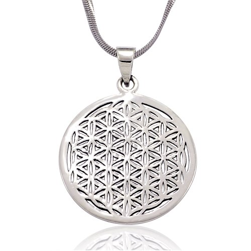 925 Sterling Silver Flower Seed of Life Round Pendant Necklace, 18 inches