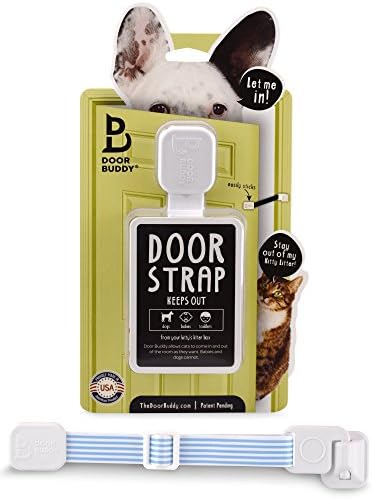 Door Buddy Door Latch to Dog Proof Litter Box. Easy Cat and Adult Entry into Room. Adjustable Strap. Replaces Need to Install Cat Doors or Put Up Pet Gates. Stop Dog from Eating Cat Poop Today! (Blue)