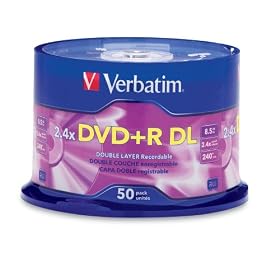 Verbatim 96577 8.5 GB 2.4x-6x Double Layer Recordable Disc DVD+R DL - 50-Disc Spindle by