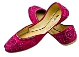 FREE ANKLET with Starlite Ladies / women Beaded & Diamante Pink (Shocking Pink) Leather Khussa Fashion Shoes / Pumps
