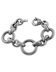 Oxidized Sterling Silver Alternate Big and Small Round Link Bracelet (28.14mm, 7.5 inch)