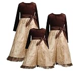 Rare Editions Girls 7-16 BROWN GOLD VELVET SEQUIN SOUTACHE Special Occasion Wedding Flower Girl Party Dress