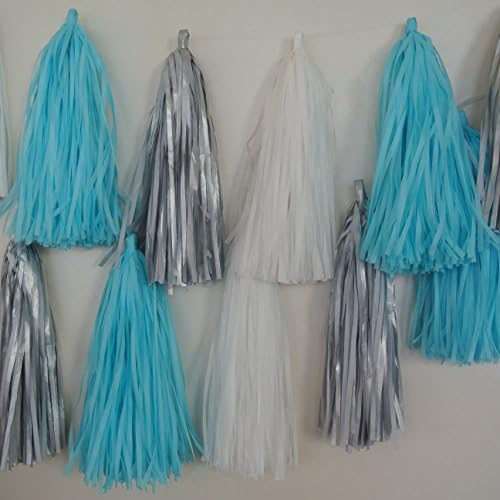 Tissue Paper Tassel Frozen Inspired Bunting Garland Silver Blue White Decorations