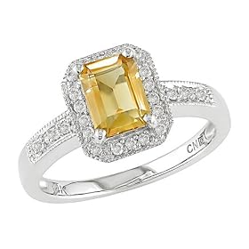 Buy 10K White Gold Diamond-Accented Citrine Ring