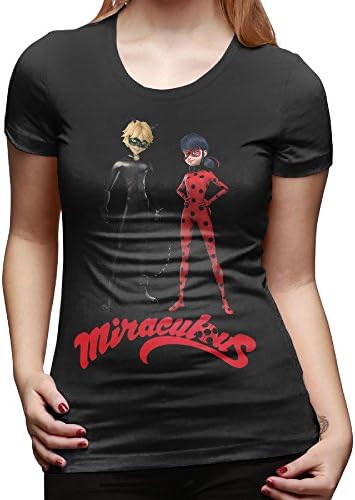CALZ Women's Miraculous Ladybug Anime Crew Neck Tshirts L Black