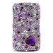 Premium Luxurious Designer Hard Diamond Crystal Snap-on Case for Blackberry Storm II 9550 - Purple Silver with Large Hearts Design
