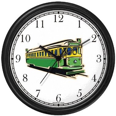 Street Car or Trolley Car No.1 Wall Clock by WatchBuddy Timepieces (Black Frame)