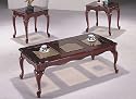 3PCS Queen Anne Style Coffee & End Table Set w/Glass Insert