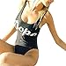 ROPALIA Women's Letter Print Backless One Piece Monokini Bikini