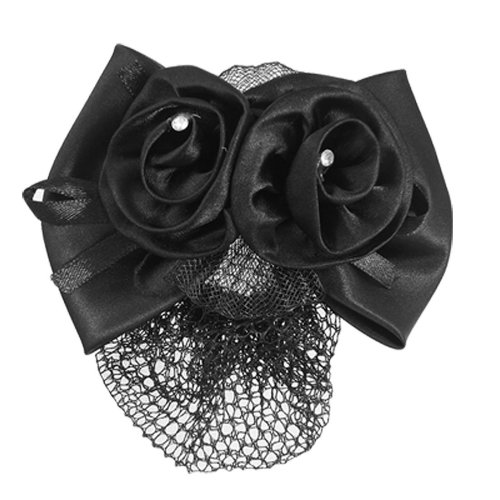 SODIAL(R) Black Polyester Bow Ribbon Metal Barrette Snood Net Bun Cover Hair Clip for Women