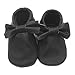 SAYOYO Black Bow Tassels Soft Sole Leather Infant Toddler Prewalker Shoes (6-12 Months, Black)