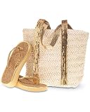 Straw beach bag with flipflops