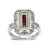 S&G Sterling Silver and 14k Yellow Gold Diamond and Ruby Art Deco Style Ring, Size 7