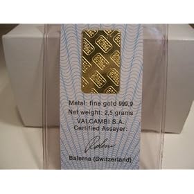 Credit Suisse Valcambi Pure 24 K Solid Gold 2.5 Gram Bullion Bar