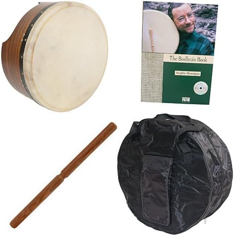Roosebeck Tunable Sheesham Bodhrán Single-Bar 16-by-7-Inch Deluxe Package w/Gig Bag, Tipper &amp; Bodhran Instruction Book &amp; CD