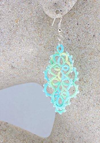 Lace Layered Earrings in Yellow, Ocean Turquoise, Lime Green and pale ocean teal, with Opaque Teal Czech GlassBeads - Silver Plated