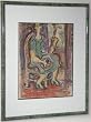 Lady with Banjo, 1946 Original Watercolor Painting and Crayon Drawing By Carmel Artist Victor Di Gesu - Framed Artwork
