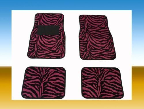 HOT PINK ZEBRA CAR FLOOR MATS 4-PCS FOR 2-ROWS FRONT & REAR MADE WITH VELOUR