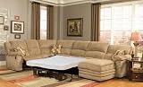 Sectional Recliner Sofa with Sleeper Beige Microfiber