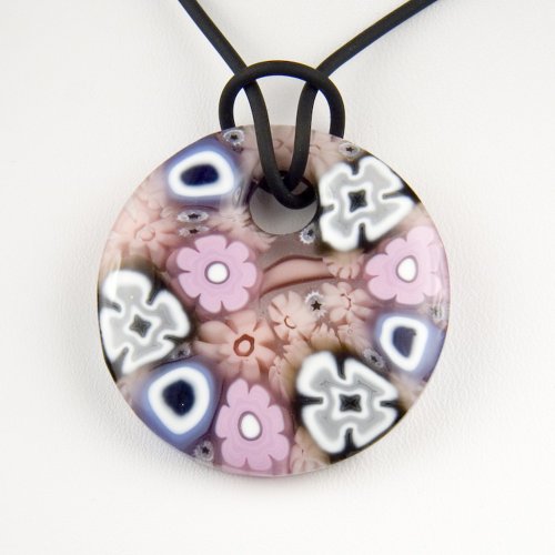 Purple Millefiori Murano Glass Pendant - Daisy Purple Style1