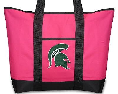 Michigan State University Pink Tote Bag MSU Spartans Logo - For Travel or Beach Best Unique Gift Ideas for Her, Women, or Ladies