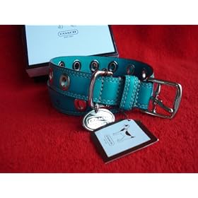 Coach Blue Leather Dog Collar with Silver Hardware #60112 Large 17
