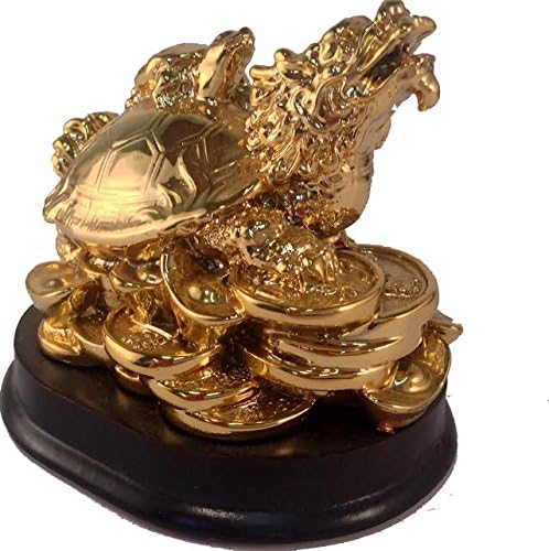 Golden Dragon Turtle on Wooden Stand