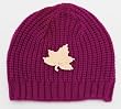 CLEARANCE ITEM - Handmade Lightweight Acrylic Hat - Fresh Plum with Hand-sewn Crocheted Maple Leaf (One-of-a-kind Promise)