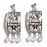 Sterling Silver Earrings with Clear CZ - Size: 35mm