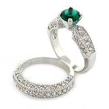 Classic 2-piece Wedding Set with Emerald CZ & pavé