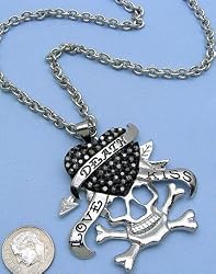 Skull & Heart Gunmetal Crystal Studs - Designer Inspired - Love Death Kiss Necklace