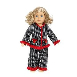 Black White Polka Dot with Red Trim 2pc Pajama Set -- Fits 18" American Girl Doll