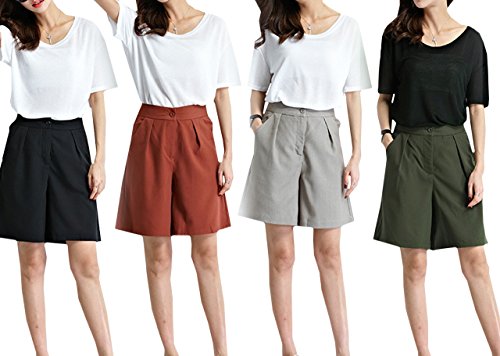 (R-Dream) コットン ショート ハーフパンツ 膝丈 キュロット スカート スカンツ ガウチョ 黒 緑 テラコッタ