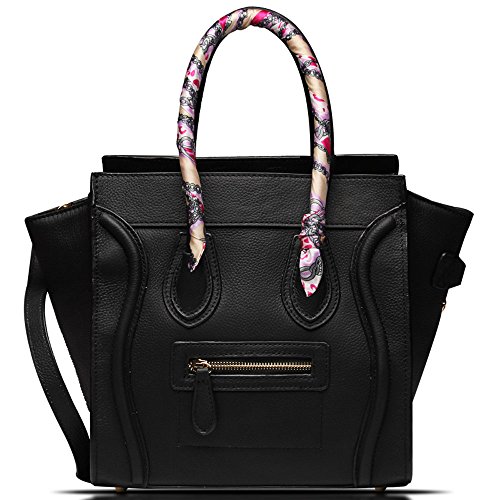 Bagroo 100% Genuine Leather Tote Bag Smile Tote Bag Smile Purse Smiley Satchel (20cm-mini, Black) Bagroo 100% Genuine Leather Tote Bag Smile Tote Bag Smile Purse Smiley Satchel (20cm-mini, Black)