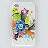 Premium Hard Design Crystal Case Cover for Apple iPhone4, 4th Generation, 4th Gen - White Flower Star Bursts Print