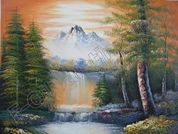 Landscape Asian Sunset Large Oil Paintig Handpainted 20 X 24