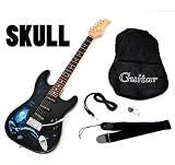 Produkt-Bild: E-Gitarre Skull Totenkopf Motiv mit 3 Single Coils Pickup mit Tremolo, E-Gitarrentasche und Anschlusskabel
