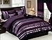 Grand Linen 3-Layer Modern Purple Black Silver Chenille Curtain Set with Attached Valance and Sheer Back